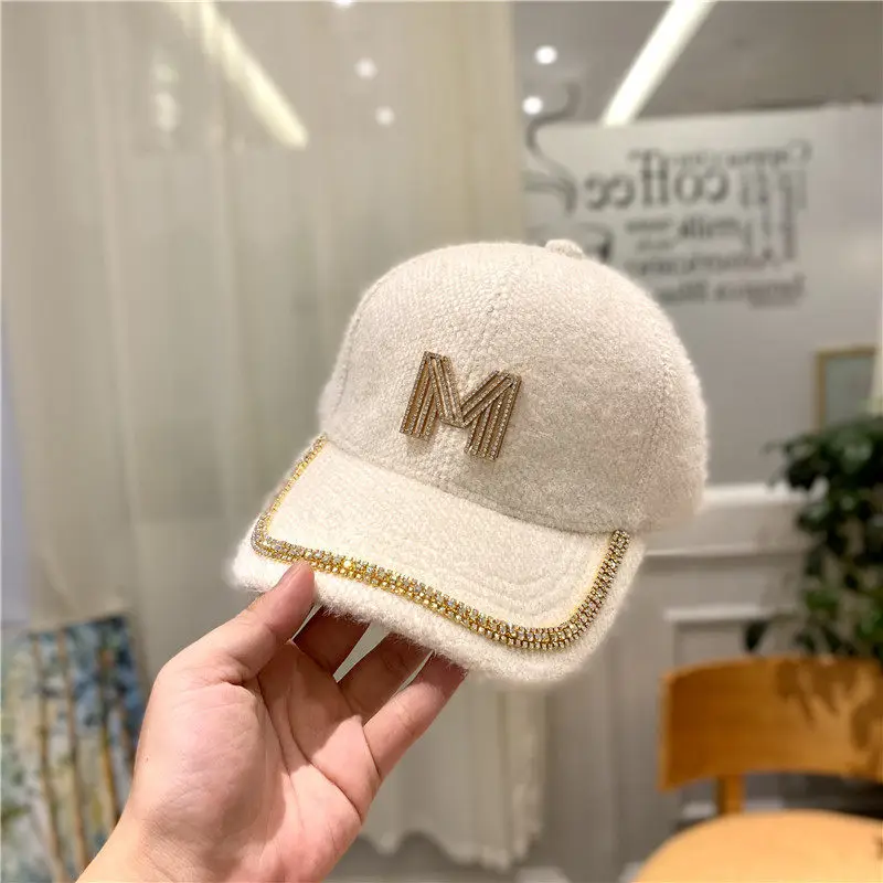 Women's Plush Baseball Cap with Rhinestone M Logo - Image 4