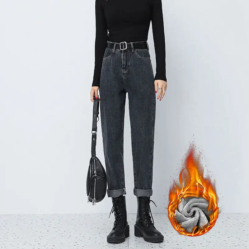 Women Fleece Lined Wide Leg Pants Autumn Winter