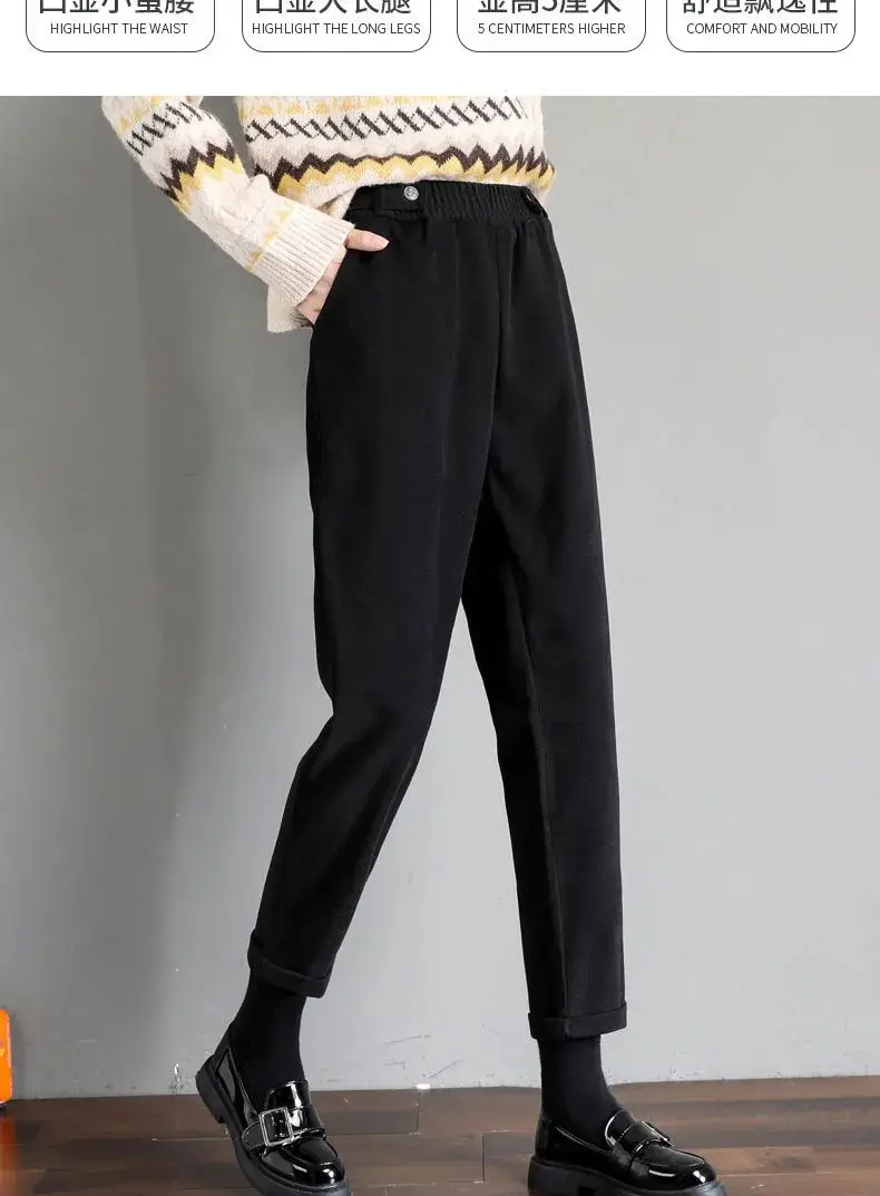 Women Woolen Carrot Pants Cream Loose Fit High Waist - Image 6