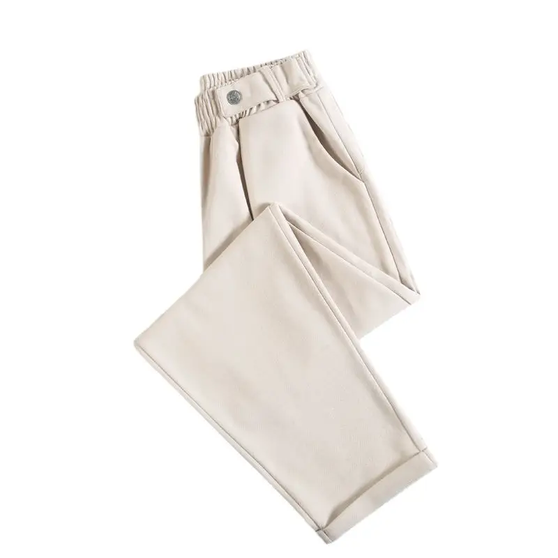 Women Woolen Carrot Pants Cream Loose Fit High Waist - Image 7