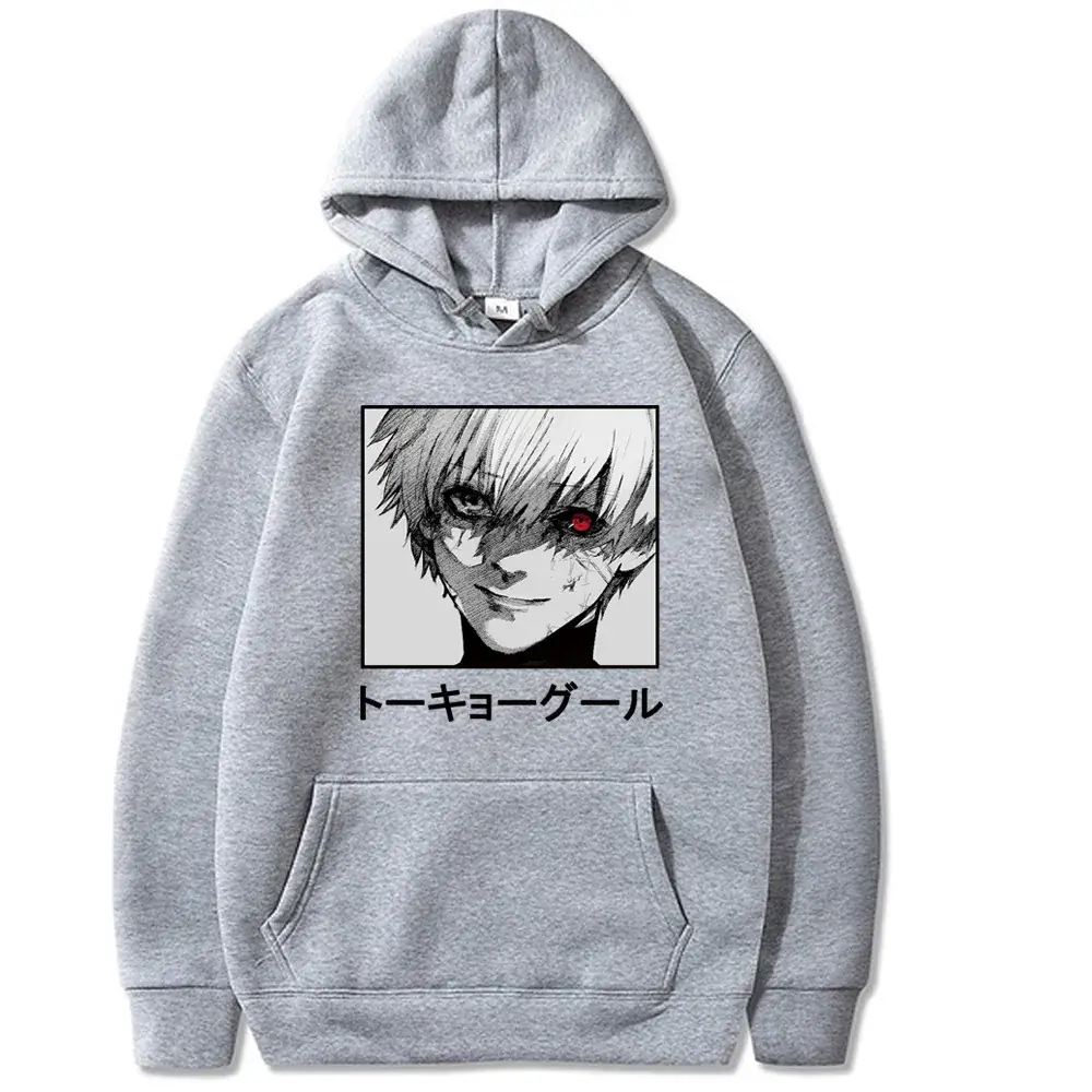 Gray Anime Hooded Sweatshirt Kaneki Design - Image 7