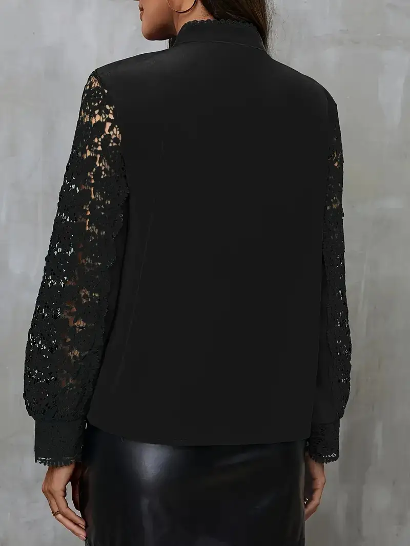 White Lace Long Sleeve V-Neck Button-Up Shirt for Women — feature 8
