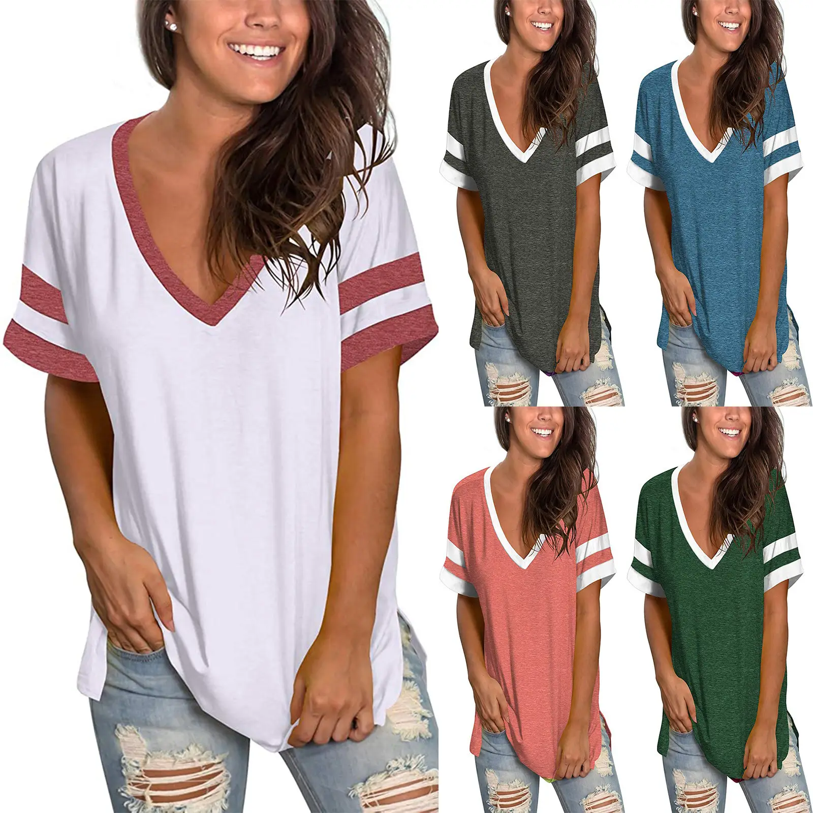 2023 Women Green V-Neck Spinning T-Shirt - Image 7