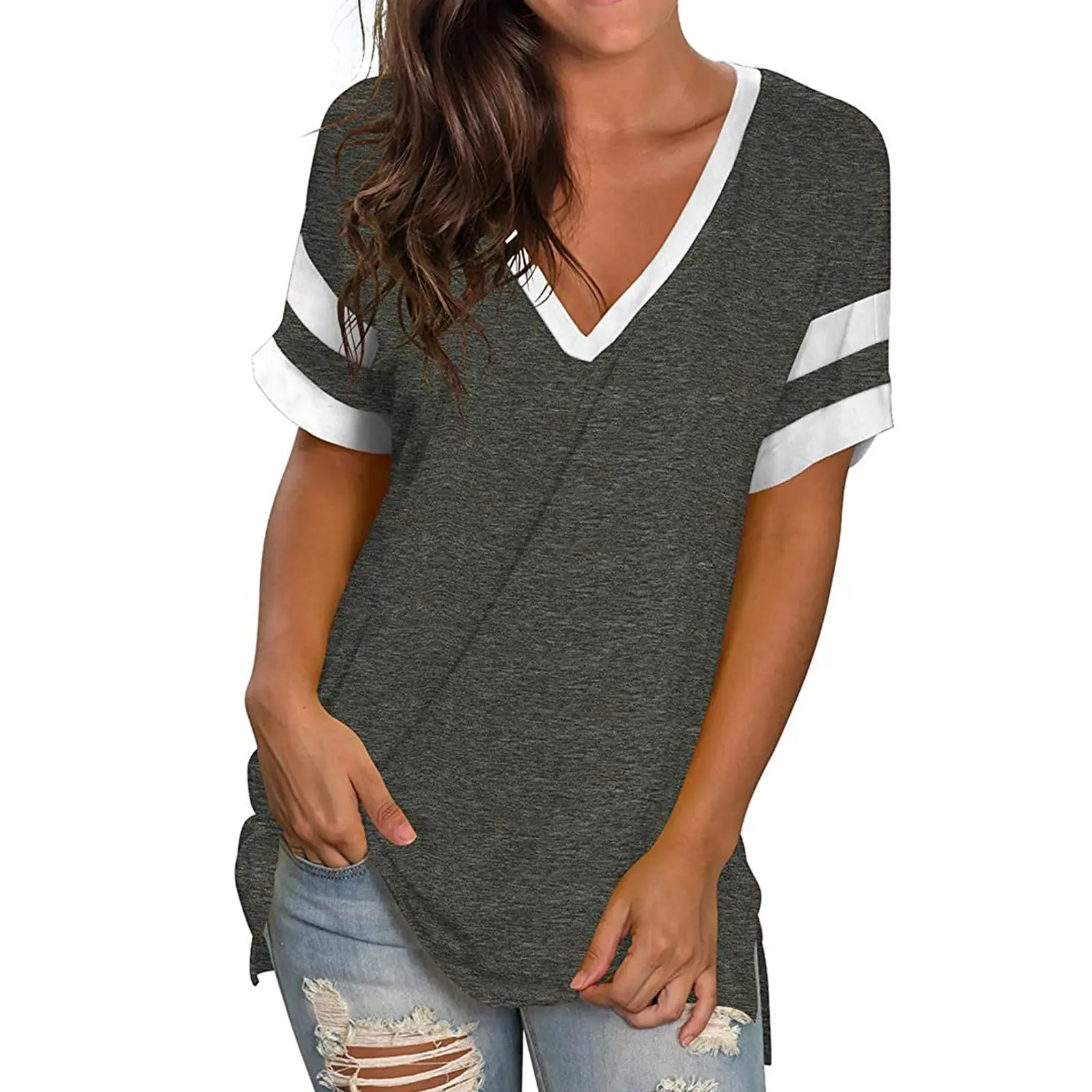 2023 Women Green V-Neck Spinning T-Shirt - Image 10