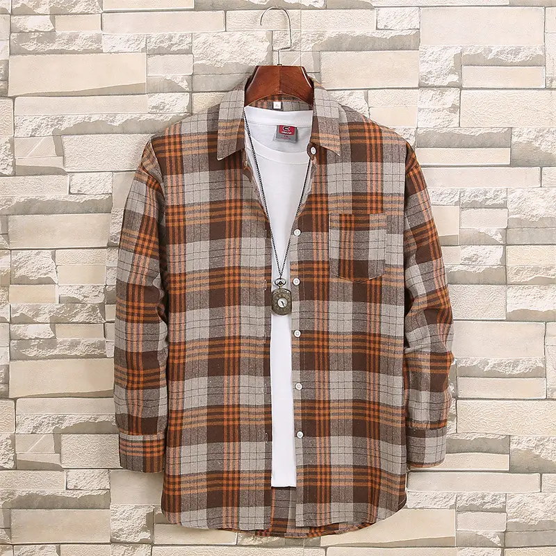 Men Plaid Shirt Jacket Spring Autumn Loose Casual - Image 2