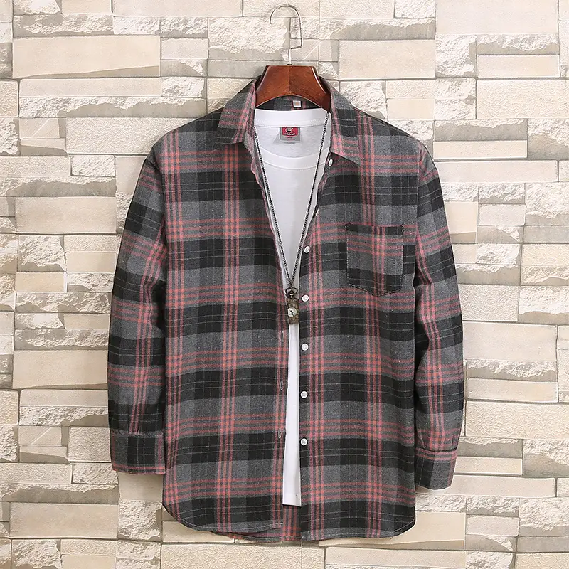 Men Plaid Shirt Jacket Spring Autumn Loose Casual - Image 3