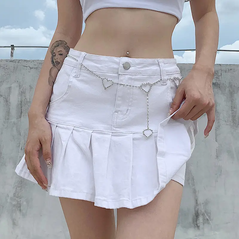 Women Denim Shorts with Belt & Chain Accessory - Image 11