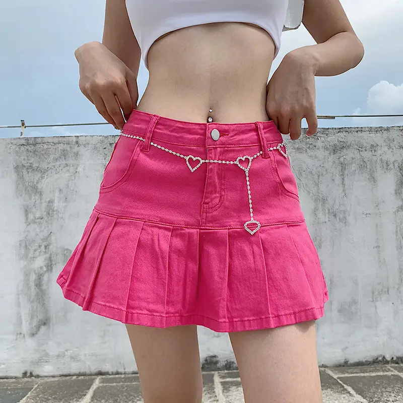 Women Denim Shorts with Belt & Chain Accessory - Image 2