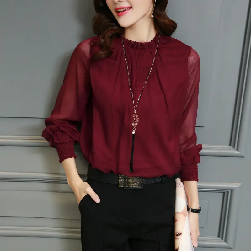 White Lace Chiffon Ruffled Shirt Plus Size Women - Image 4