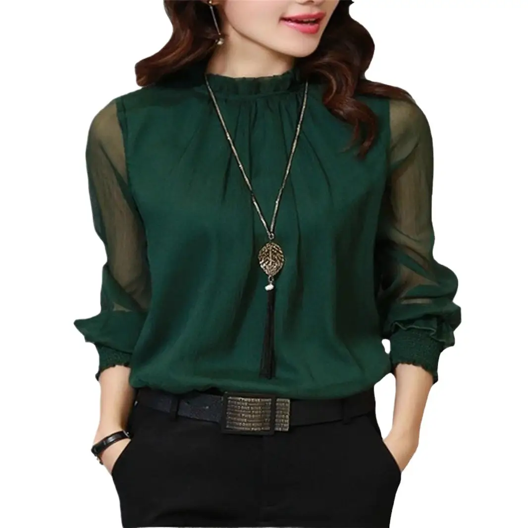 White Lace Chiffon Ruffled Shirt Plus Size Women - Image 5