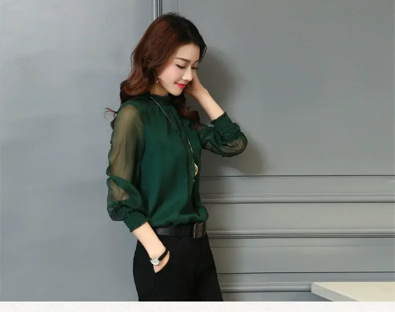 White Lace Chiffon Ruffled Shirt Plus Size Women — feature 12