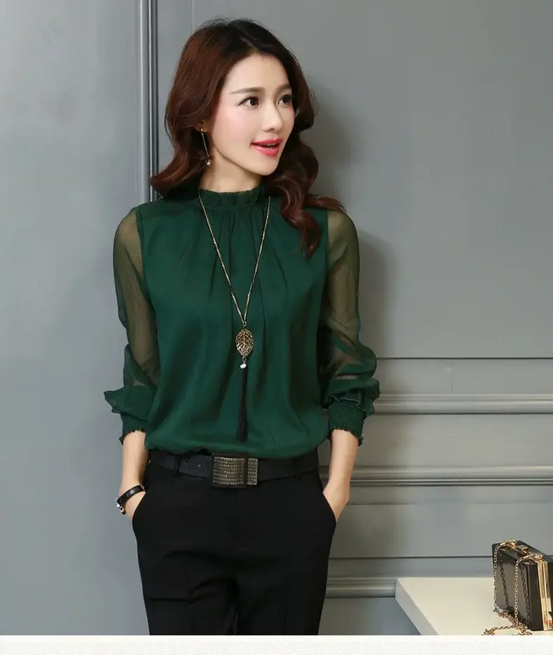 White Lace Chiffon Ruffled Shirt Plus Size Women — feature 14