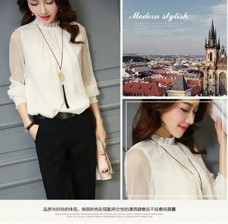 White Lace Chiffon Ruffled Shirt Plus Size Women — feature 17