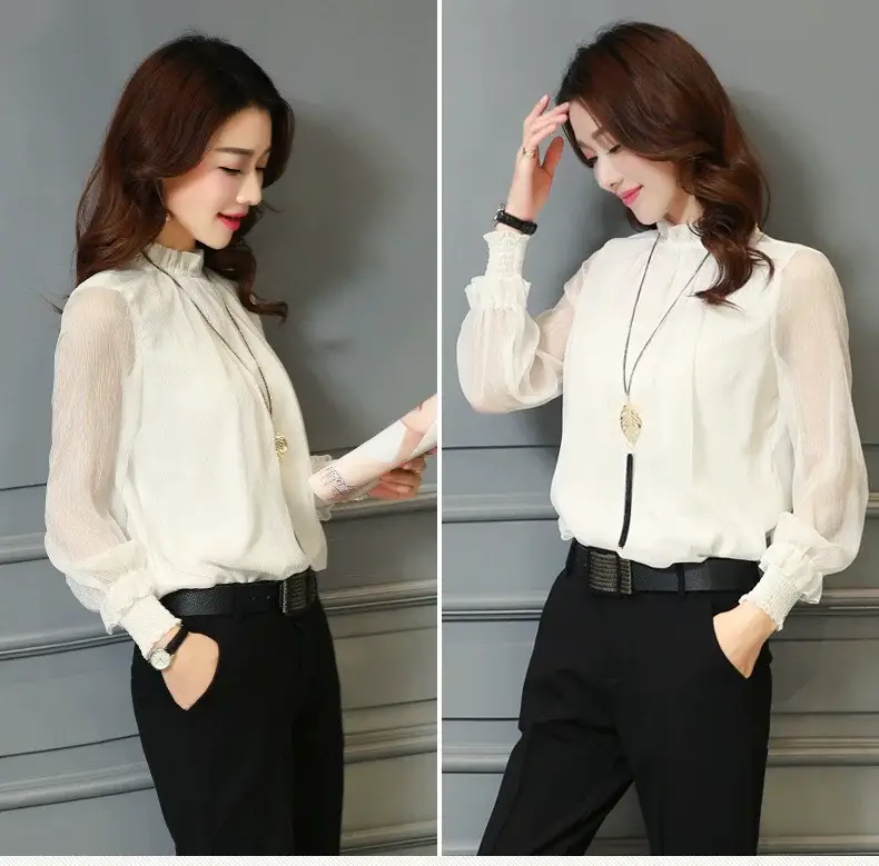 White Lace Chiffon Ruffled Shirt Plus Size Women — feature 18