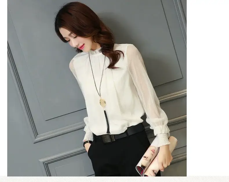 White Lace Chiffon Ruffled Shirt Plus Size Women — feature 19