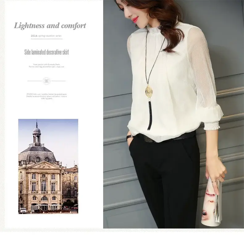 White Lace Chiffon Ruffled Shirt Plus Size Women — feature 20