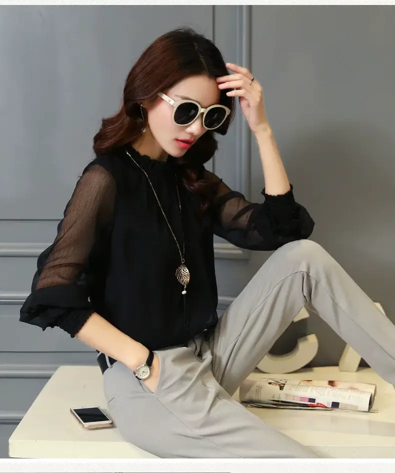 White Lace Chiffon Ruffled Shirt Plus Size Women — feature 29
