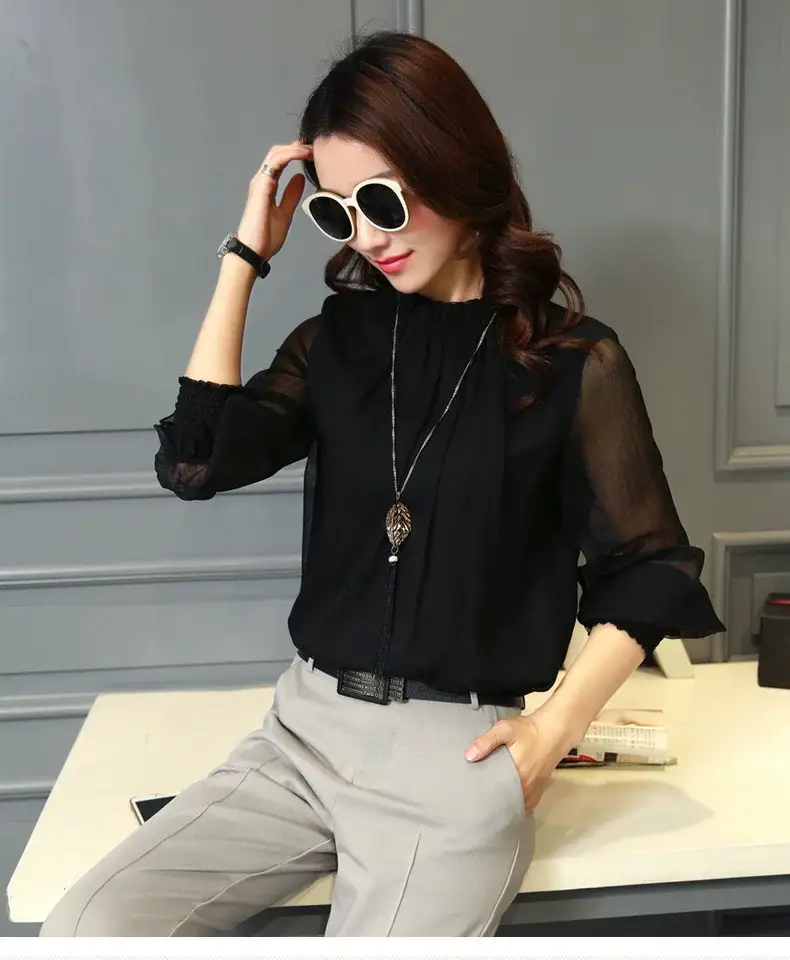 White Lace Chiffon Ruffled Shirt Plus Size Women — feature 31
