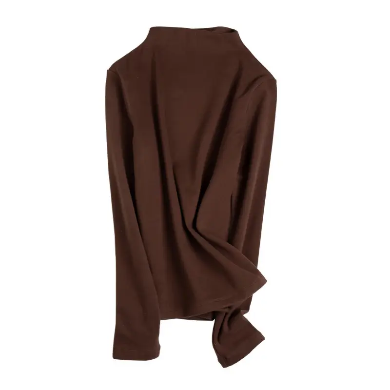 Women Velvet Half Turtleneck Bottom Shirt Brown 2023 Winter Warm