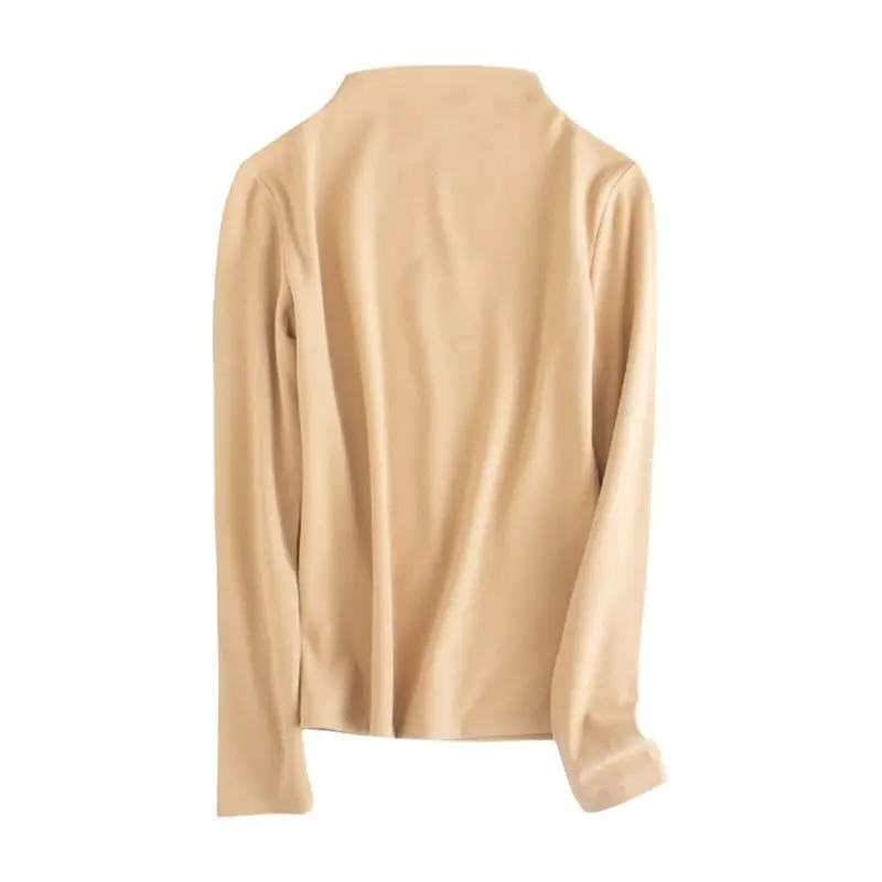 Women Velvet Half Turtleneck Bottom Shirt Brown 2023 Winter Warm