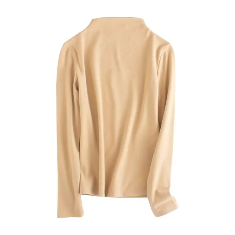 Women Velvet Half Turtleneck Bottom Shirt Brown 2023 Winter Warm