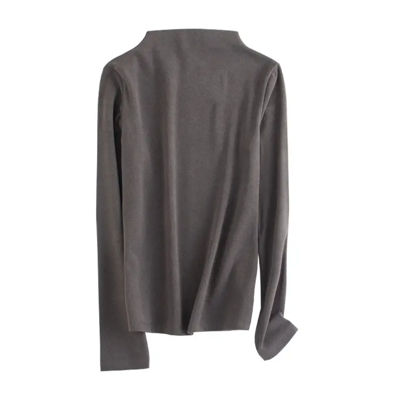 Women Velvet Half Turtleneck Bottom Shirt Brown 2023 Winter Warm