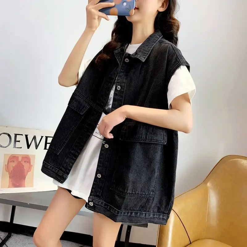 Women Denim Vest Jacket New Korean Style Loose Waistcoat Outerwear