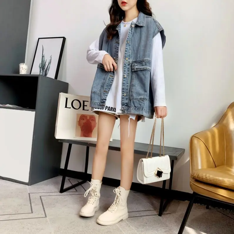 Women Denim Vest Jacket New Korean Style Loose Waistcoat Outerwear