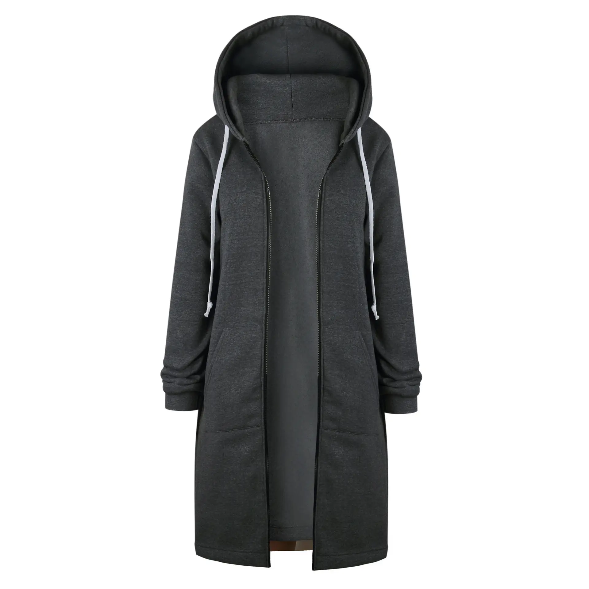 Pink Velvet Hooded Zipper Trench Coat for Women — feature 11