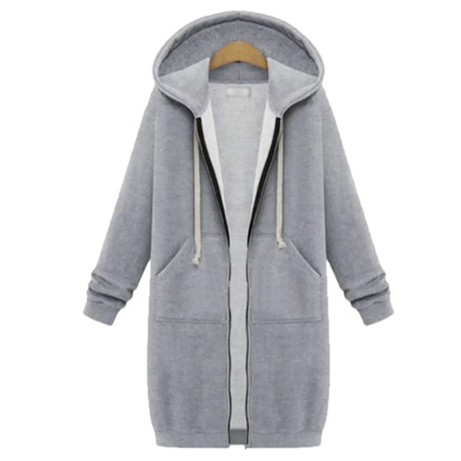 Pink Velvet Hooded Zipper Trench Coat for Women — feature 14