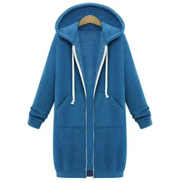 Pink Velvet Hooded Zipper Trench Coat for Women — feature 15