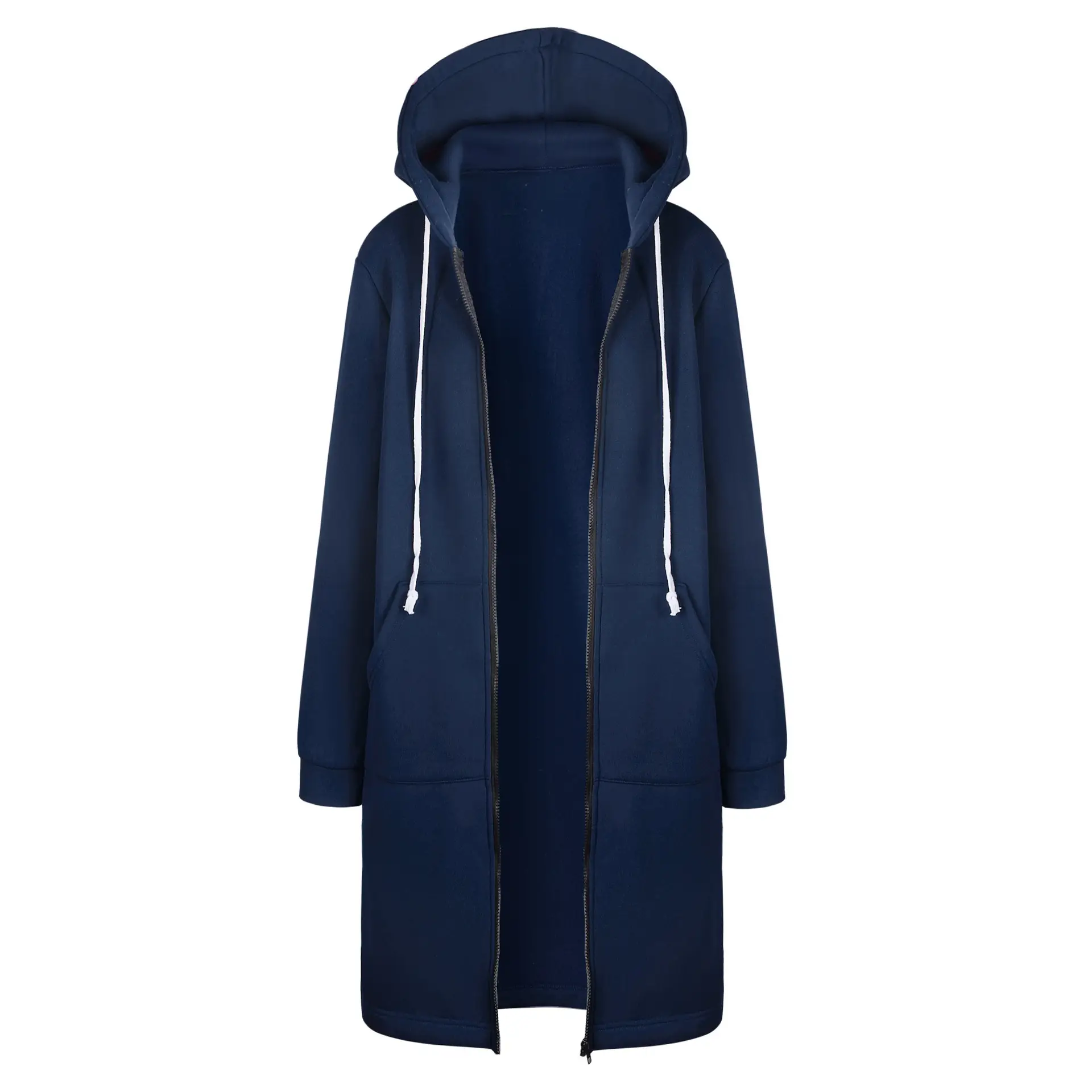 Pink Velvet Hooded Zipper Trench Coat for Women - Image 6