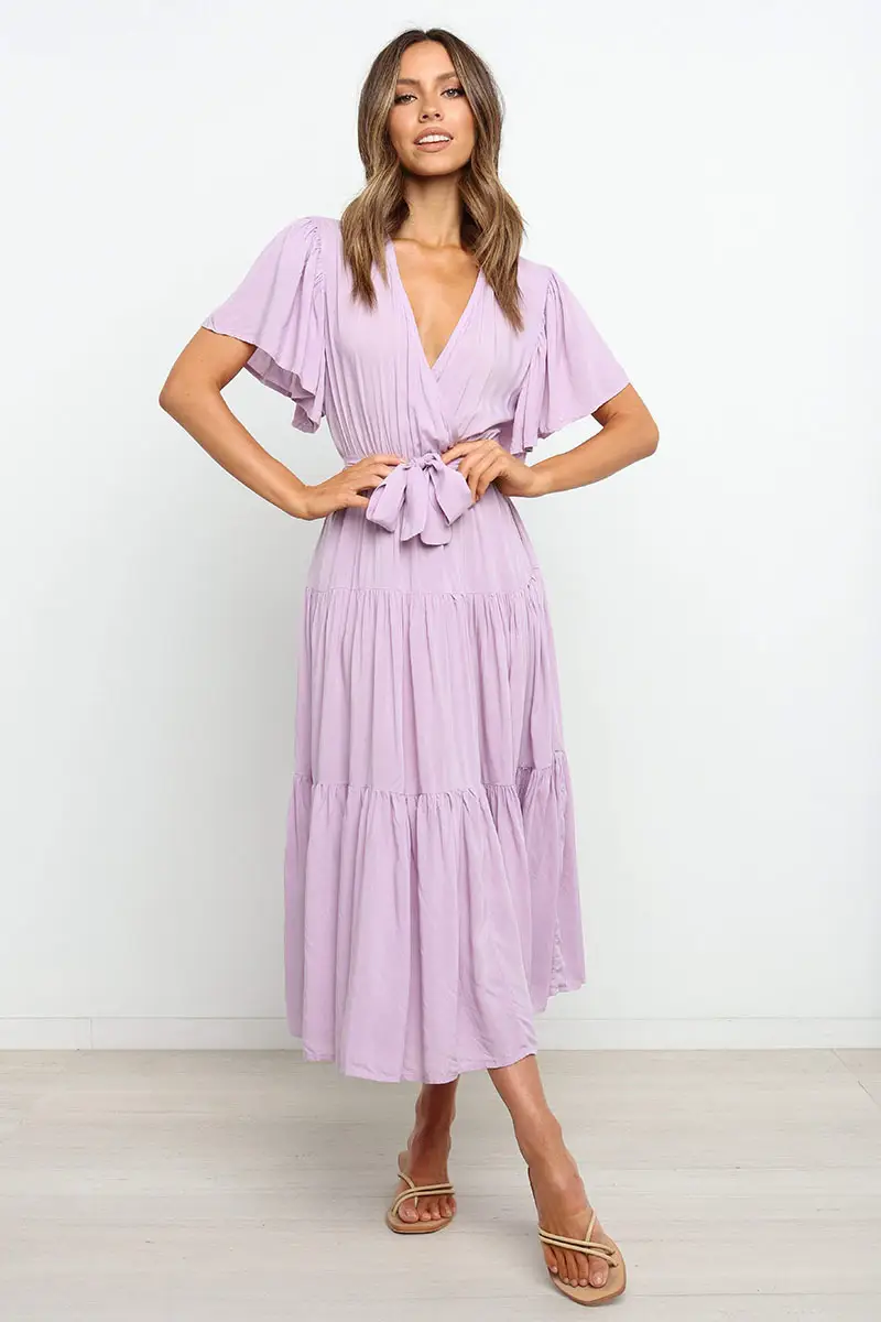 2021 Olive Green Tiered Belted Dress for Women — feature 9