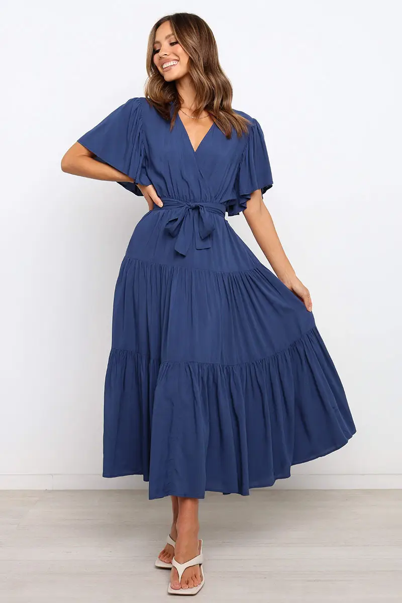 2021 Olive Green Tiered Belted Dress for Women - Image 5