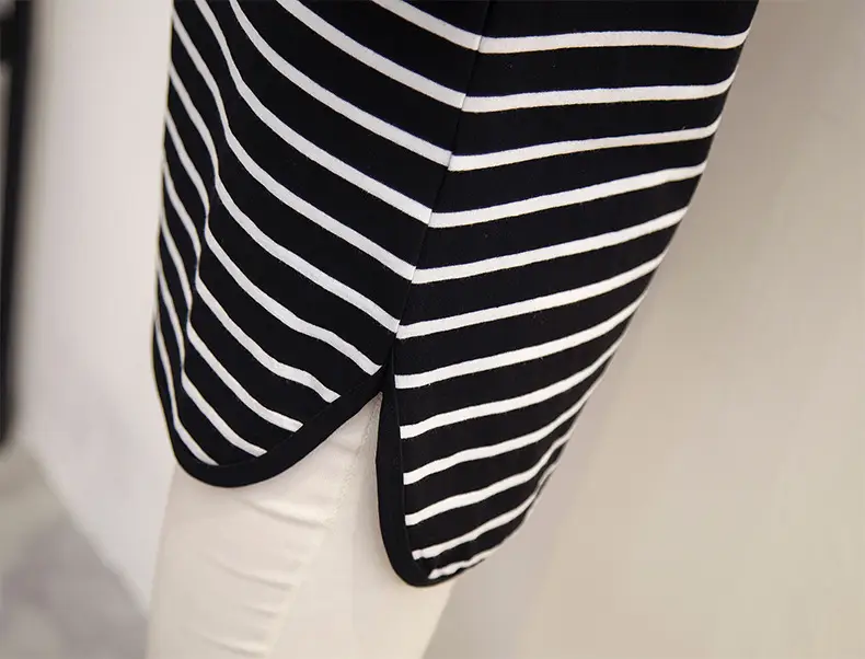 Women's Black White Striped Long Sleeve V-Neck Top — feature 7