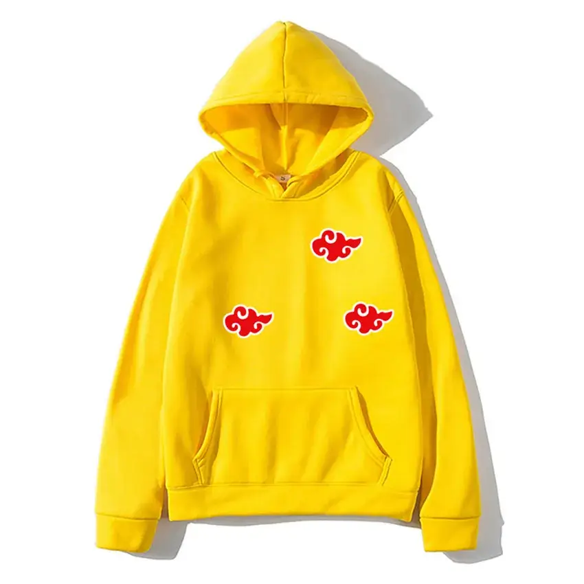 Men's Orange Hoodie with Red Anime Embroidery