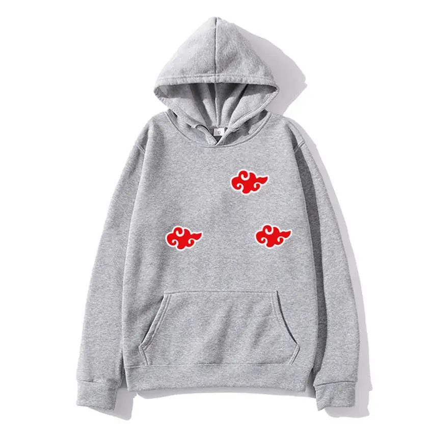 Men's Orange Hoodie with Red Anime Embroidery