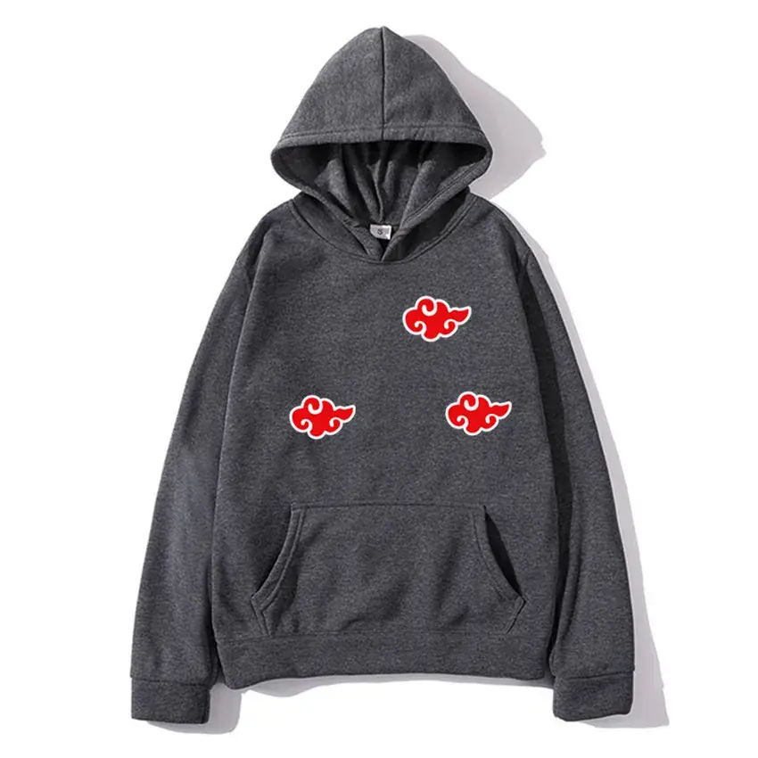 Men's Orange Hoodie with Red Anime Embroidery