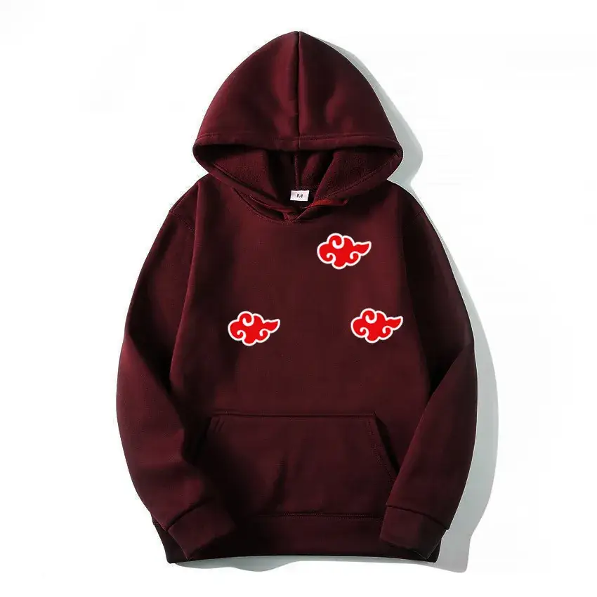 Men's Orange Hoodie with Red Anime Embroidery