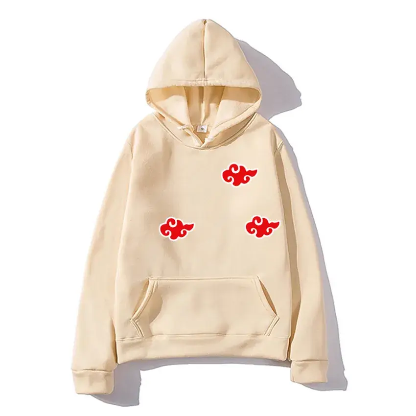 Men's Orange Hoodie with Red Anime Embroidery