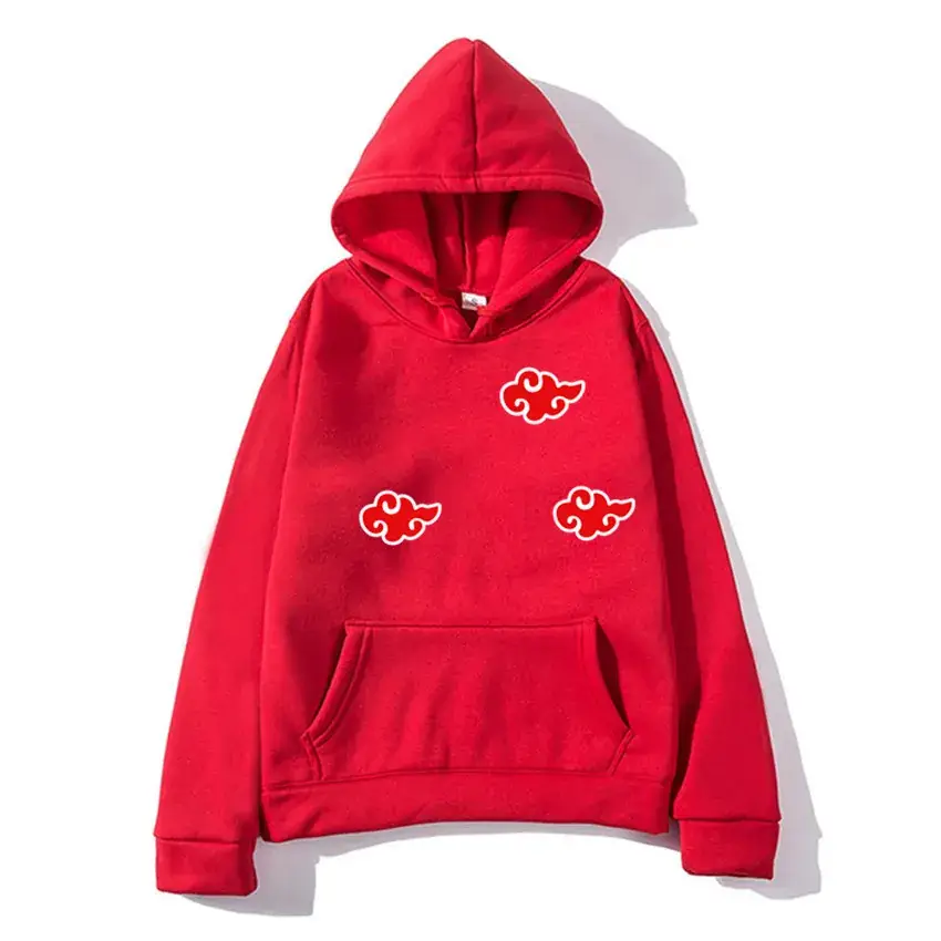 Men's Orange Hoodie with Red Anime Embroidery