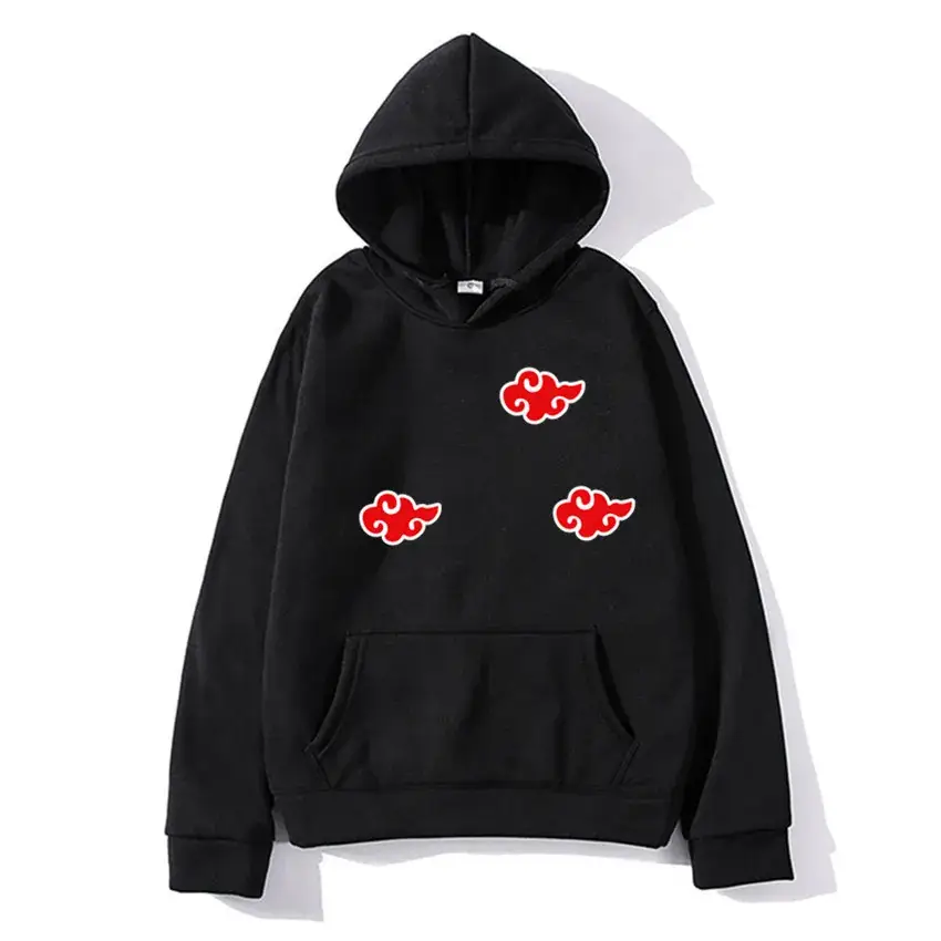 Men's Orange Hoodie with Red Anime Embroidery