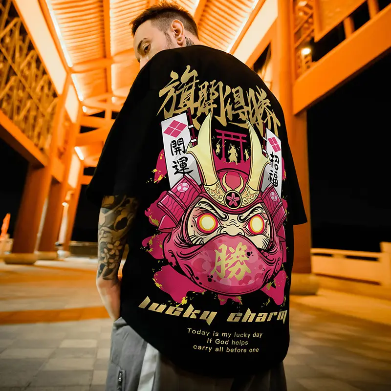 Korean Style Men T-Shirt Maroon Lucky Charm Print - Image 4