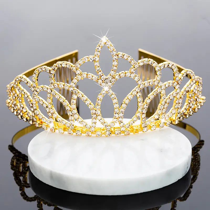 Gold Rhinestone Wedding Crown with Korean Design