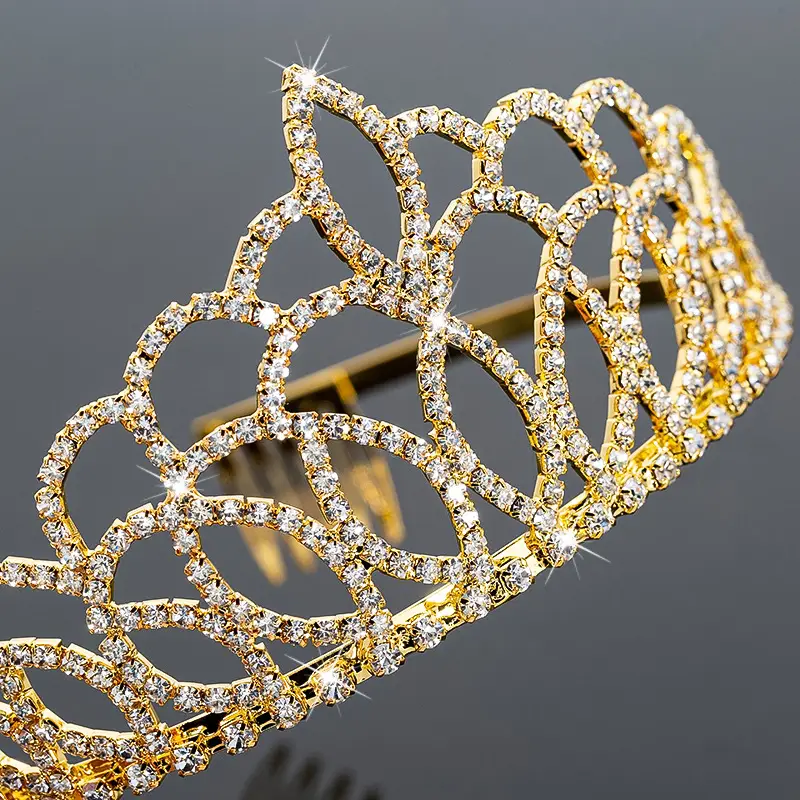 Gold Rhinestone Wedding Crown with Korean Design