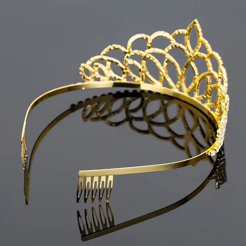 Gold Rhinestone Wedding Crown with Korean Design