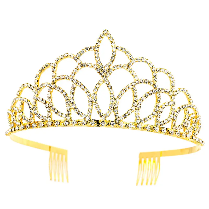 Gold Rhinestone Wedding Crown with Korean Design