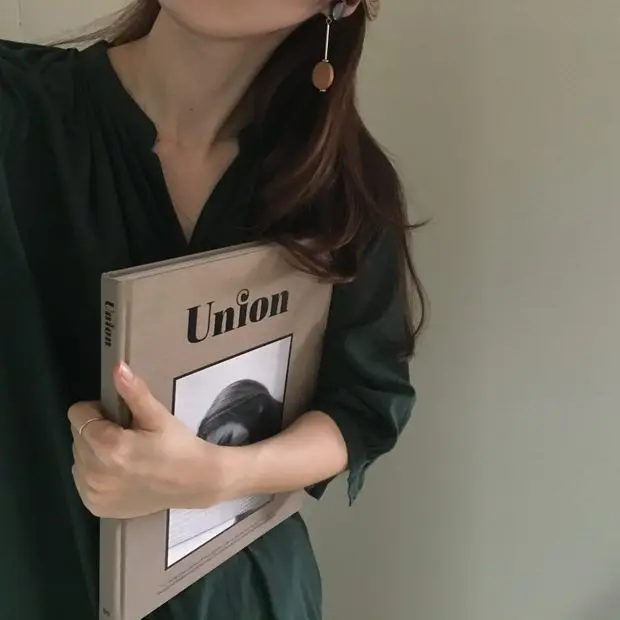 Green Korean Style Single Breasted Dress with Lantern Sleeve — feature 14