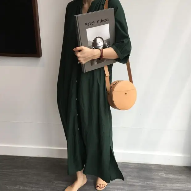 Green Korean Style Single Breasted Dress with Lantern Sleeve — feature 20
