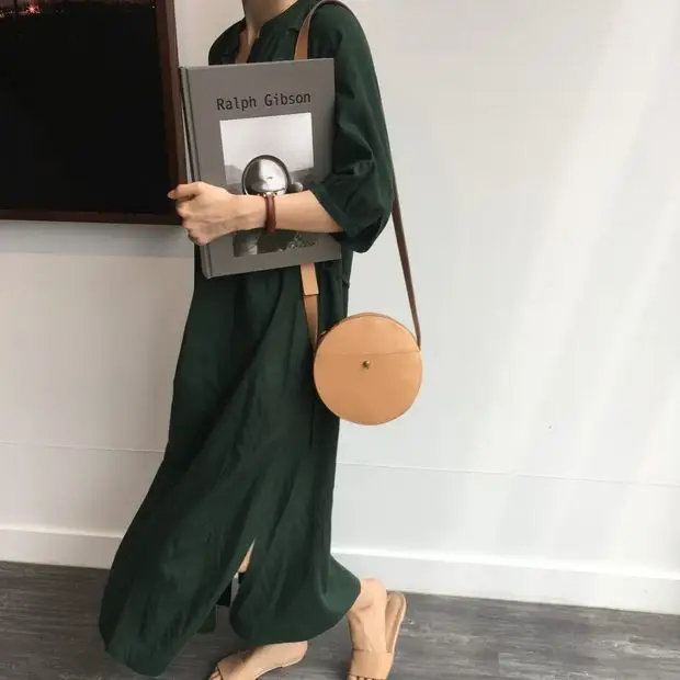 Green Korean Style Single Breasted Dress with Lantern Sleeve — feature 22